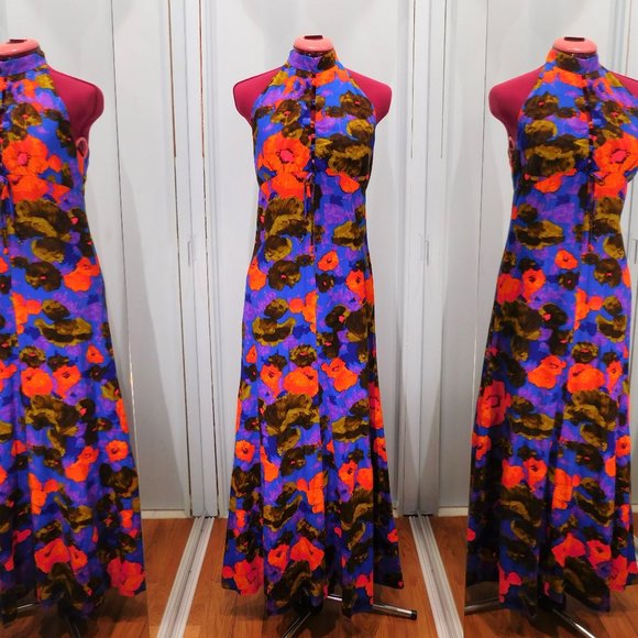 Vintage Long Empire Waist Floral Dress - Picture 1 of 5